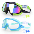 2-Pack HD Swimming Goggles with Earplugs, Wide-View Waterproof Dive Mask