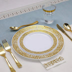 350pcs Disposable Gold Lace Dinnerware Set for 50 Guests