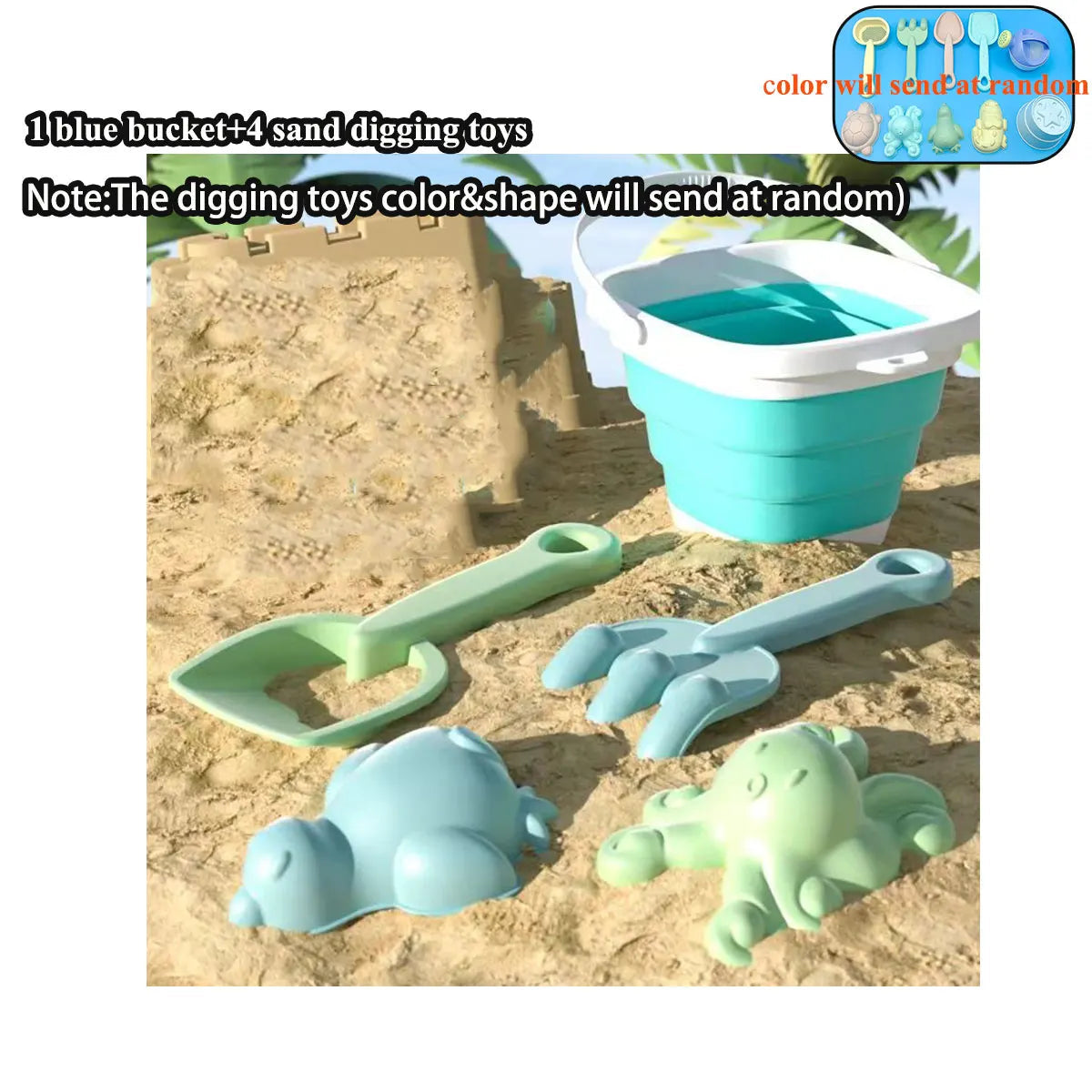 PlayaFun Sand play set | Foldable bucket & accessories | Colorful & child-friendly | For beach & garden