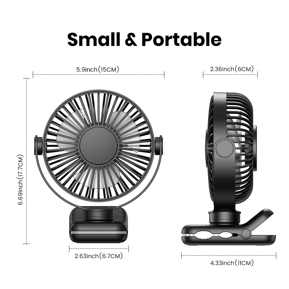 USB Clip-On Desk Fan with Quiet Brushless Motor and Strong Clamp – Portable Mini Personal Cooling Fan
