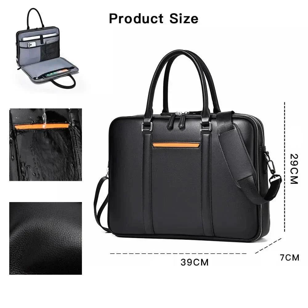 Manhattan Leather Business Laptop Briefcase Crossbody Handbag