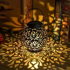 Outdoor Solar LED Lantern Light with Hollow Wrought Iron Design for Garden and Yard Decoration