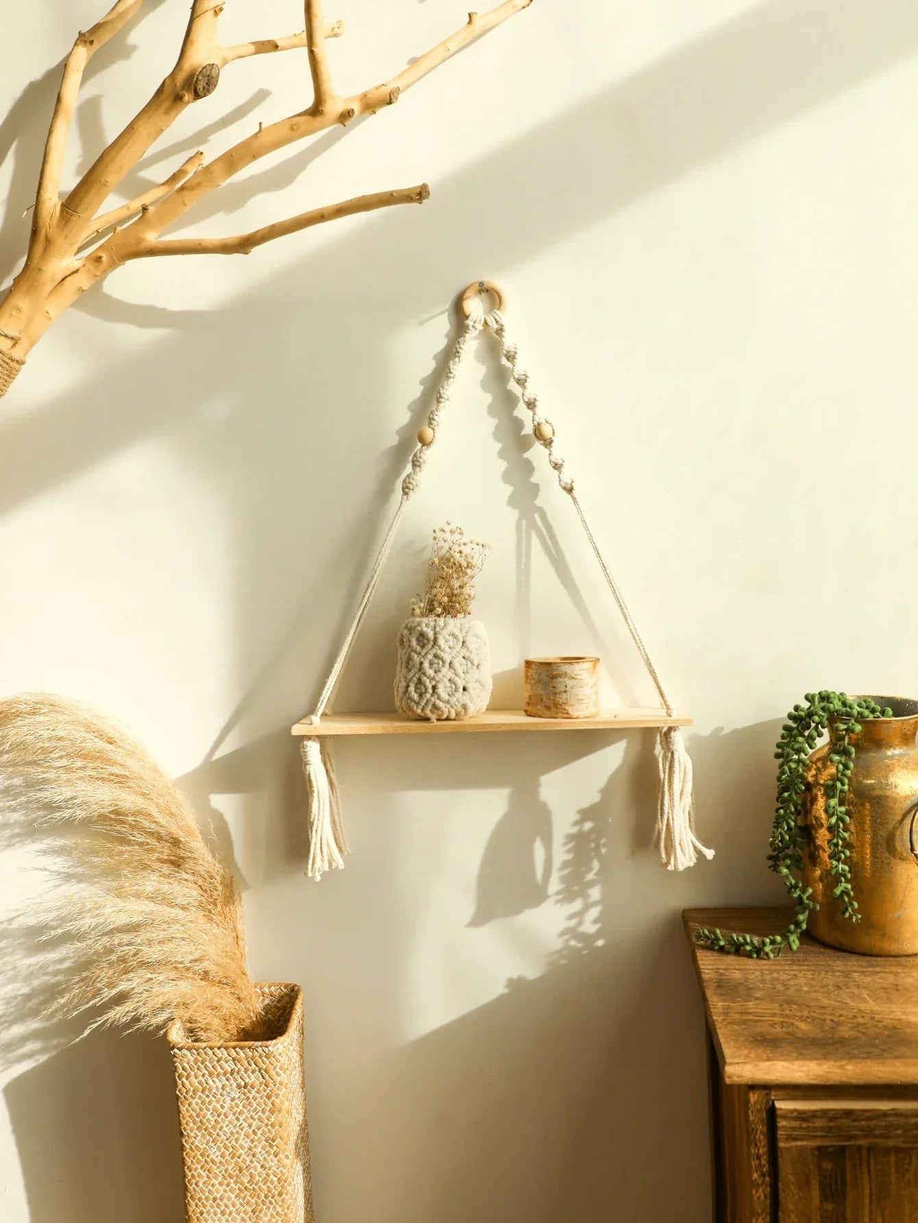 Wall shelf – Wood – Hanging shelves – Boho home decoration – Room decoration
