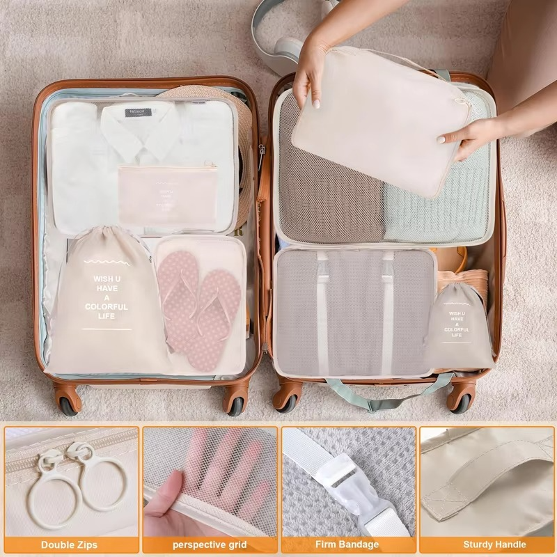Travel Organizer Packing Cube Set with Zippered, Breathable Bags