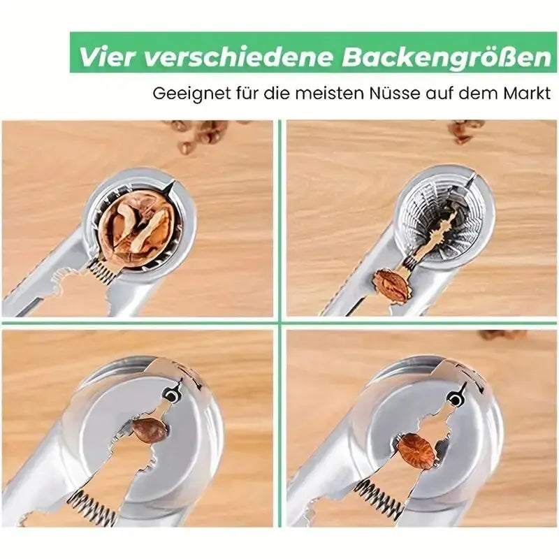 Nutoro Nutcracker made of metal | Multifunctional for walnuts, chestnuts, almonds & hazelnuts | Ergonomic handle | Silver