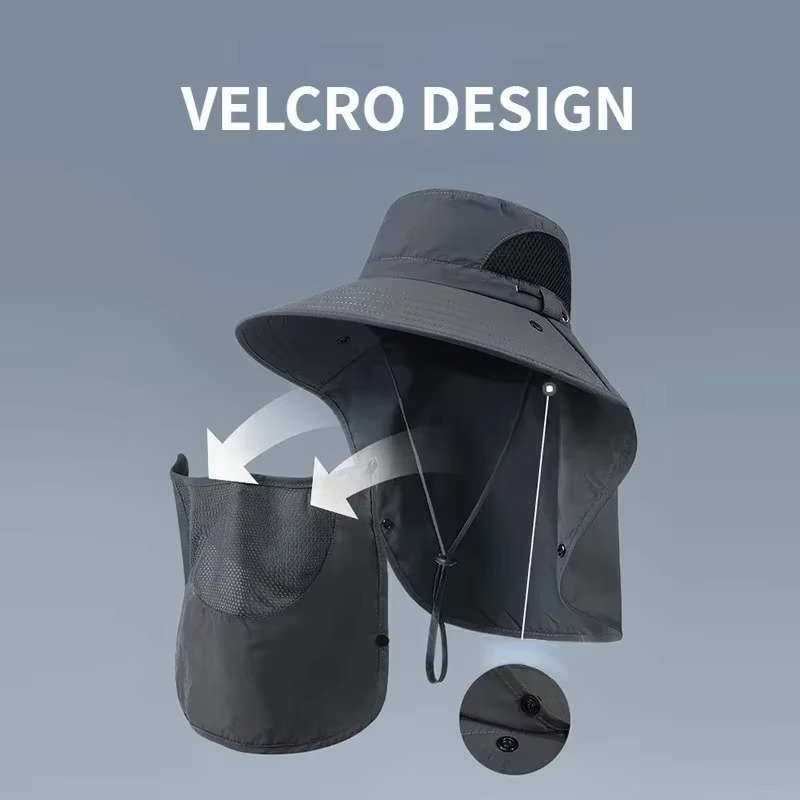 UV Protection Outdoor Sun Hat with Wide Brim and Neck Flap for Hiking, Fishing, and Camping