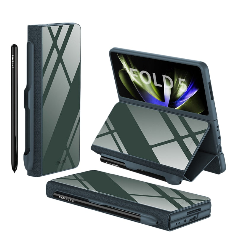 Shockproof Armor Case Glass Cover Stand Insert Card Leather Case for Samsung Galaxy Z Fold 5/4