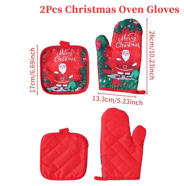 HollyHeat Oven Gloves 2-Piece Set | Christmas Baking Gloves with Festive Design | Heat Resistant Kitchen Gloves for Christmas & New Year