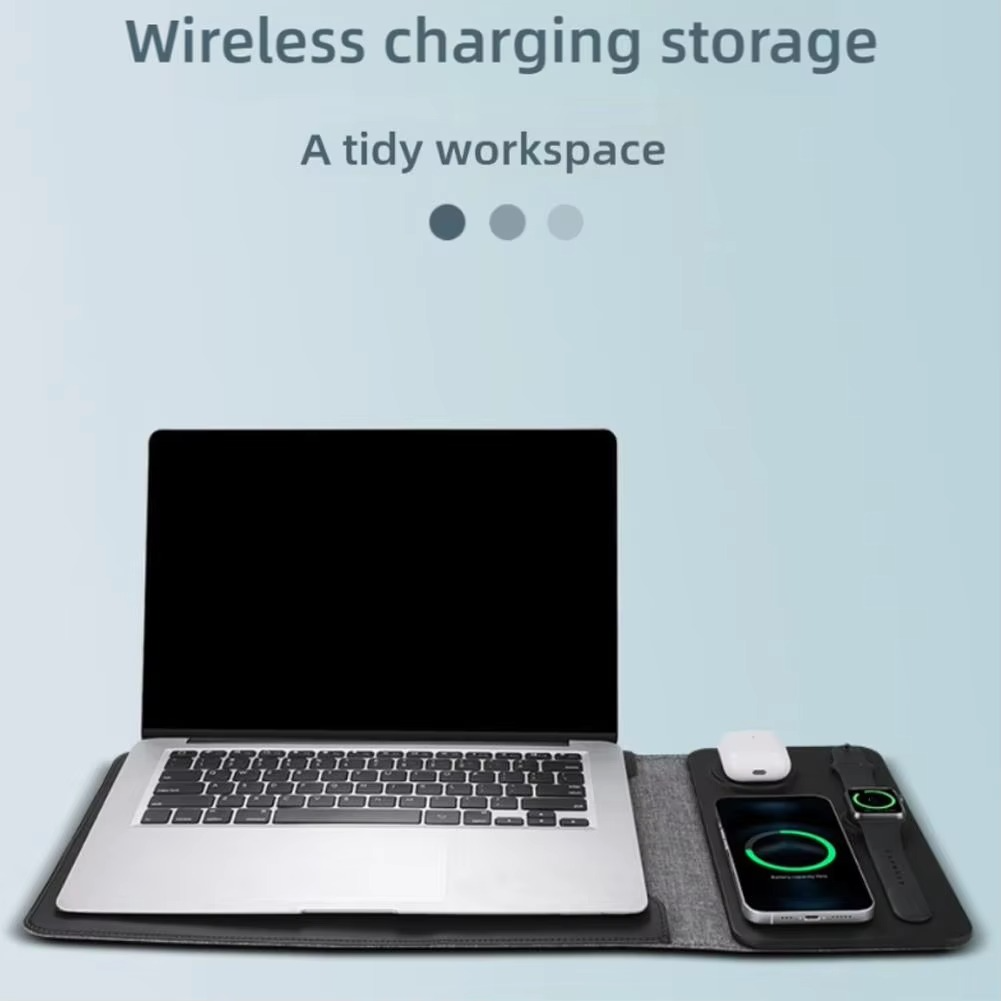 Magnetic 3-in-1 Wireless Charging Laptop Sleeve with Mouse Pad &amp; Desk Mat