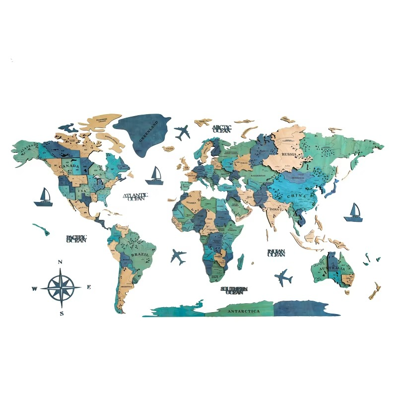 3D Solid Wood World Map Wall Art - Nordic-Style Home Decor