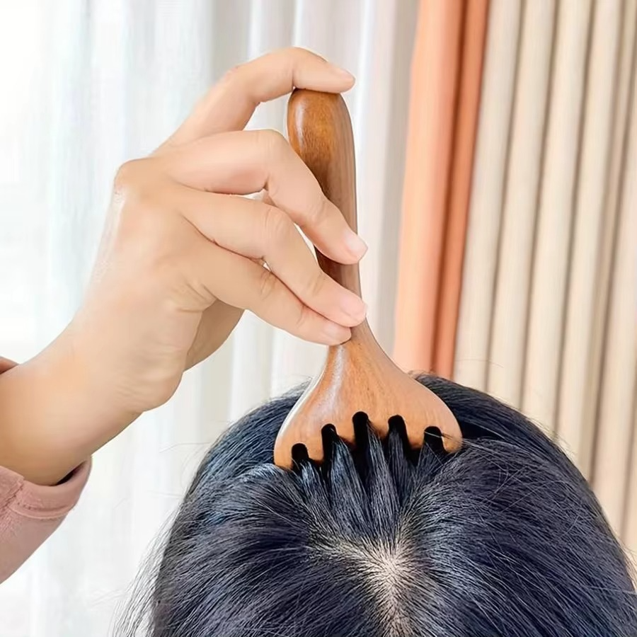 Sandalwood Antler-Shaped Gua Sha Scalp Massager