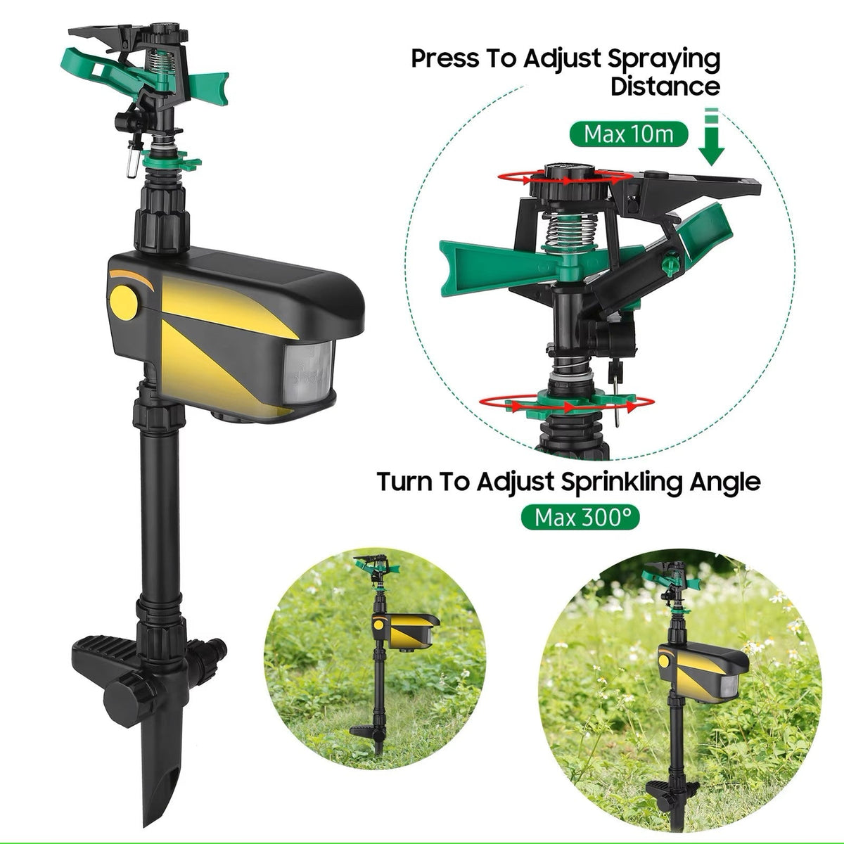 Sprinkler system for garden irrigation – Adjustable irrigation sprinkler with stand base
