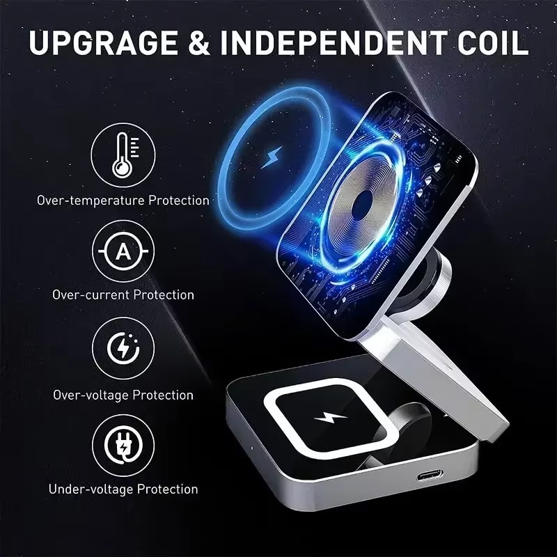 3-in-1 Magnetic Wireless Charger - Fast Foldable Charging Station for Samsung, iPhone & AirPods