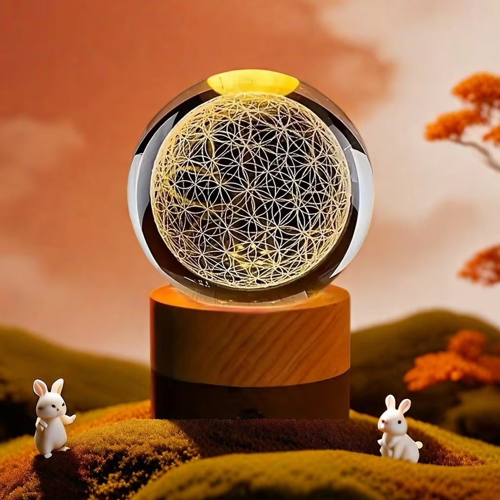 Enchanting 3D Flower of Life Crystal Ball with Color-Changing USB Nightlight