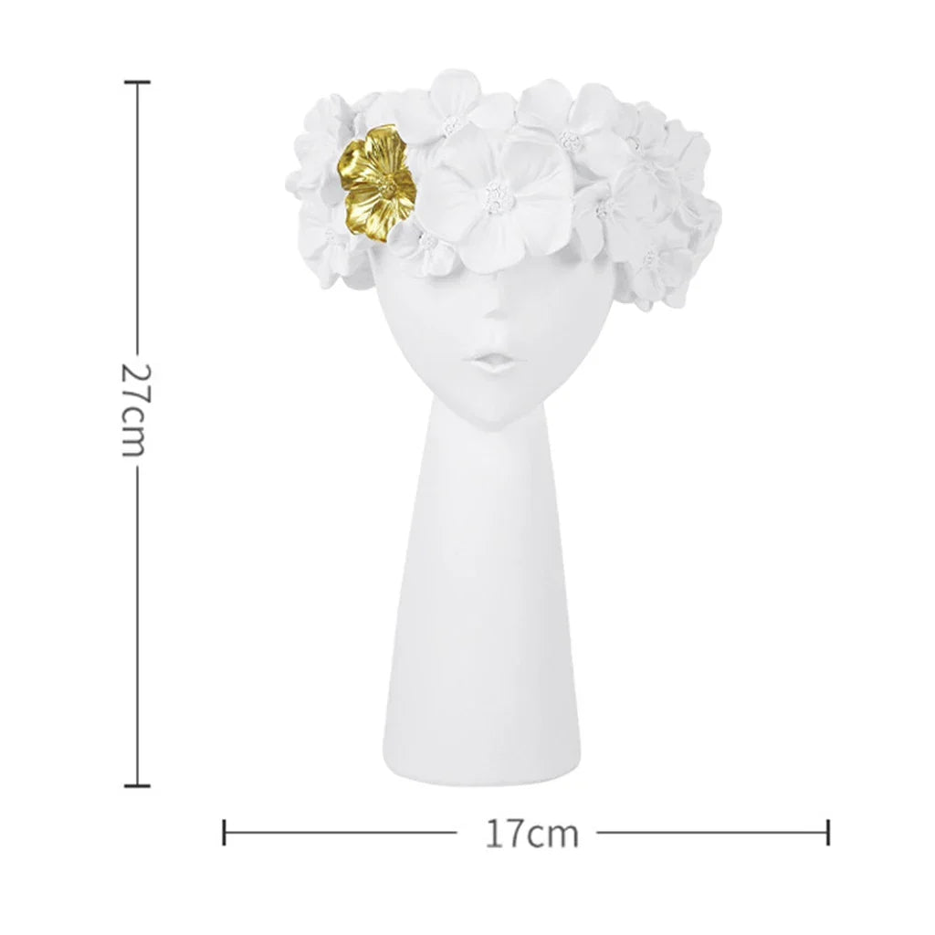 Nordic Girl Head Flower Resin Vase Statue Flower Flower Vases for Office Desktop Dried Flowers Ornaments Decor Container