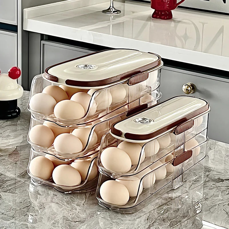 RollEgg Max | Automatic Egg Holder for the Refrigerator | Stackable Egg Organizer Made of Clear Plastic