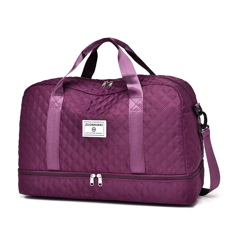 Raumio TravelFlex Lightweight Travel Bag with Diamond Pattern | Large Sports & Weekend Bag with Shoe Compartment & Wet Compartment | Cabin Luggage Suitable & Foldable