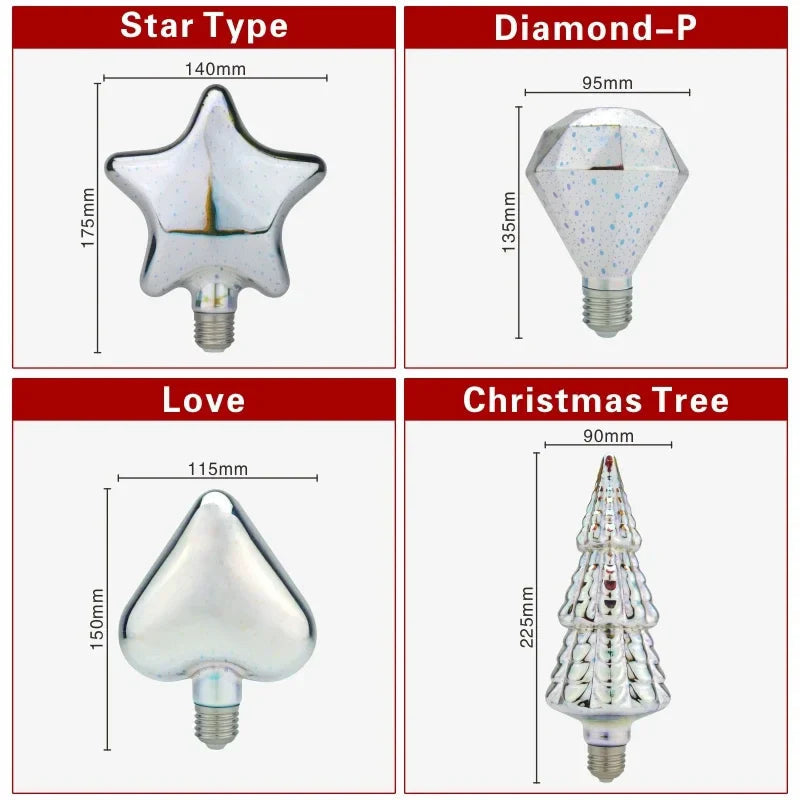 3D LED Bulb | Vintage Firework Effect Lamp with E27 Socket | 6W 85–265V | Decor, Party & Christmas Lighting | Auravia