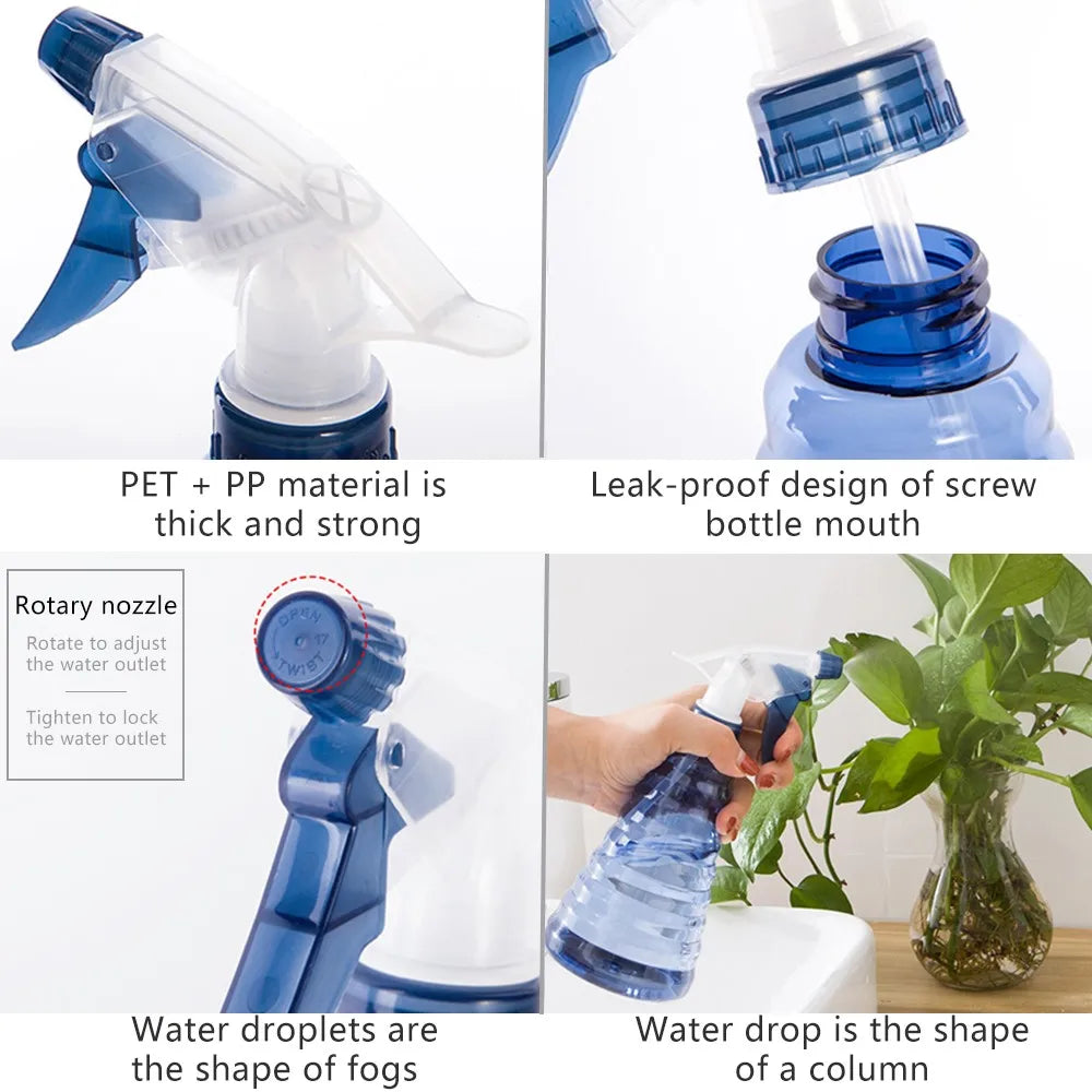 Adjustable spray bottle with ergonomic grip for easy handling and versatile use