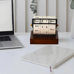 Vintage Wooden Perpetual Flip Calendar – Reusable Rotary Countdown Desk Display