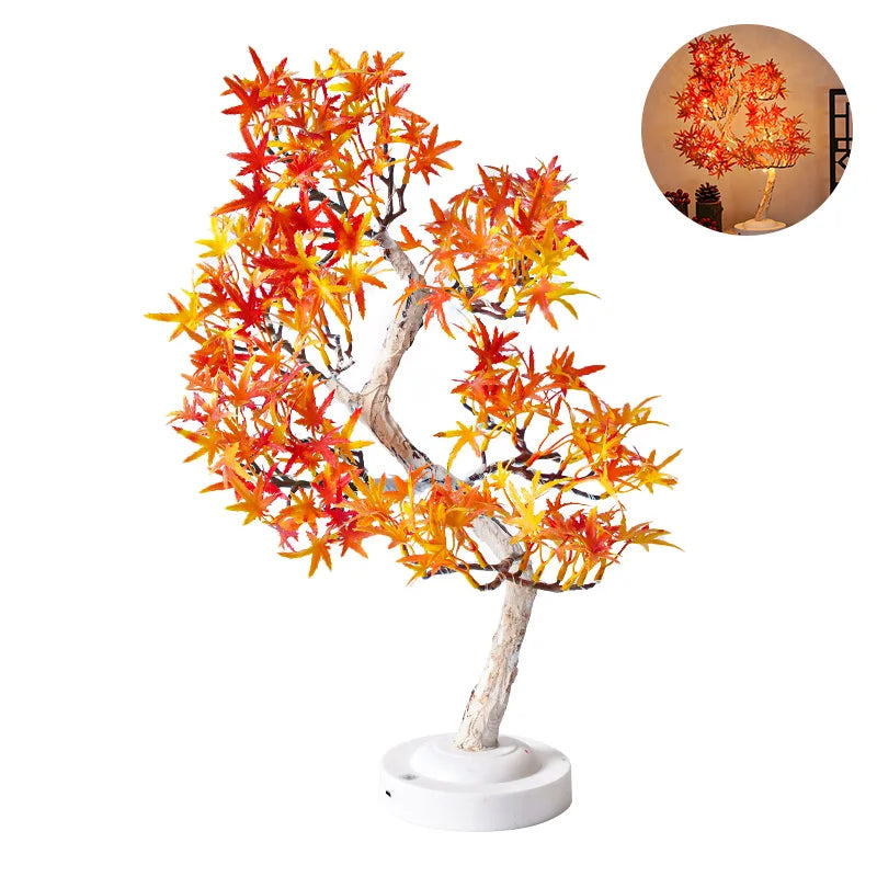 LED Maple Leaf Bonsai Tree Night Light – Decorative Table Lamp for Living Room and Bedroom