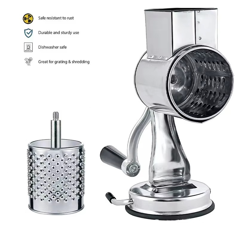 Rotary Vegetable Grater with 5 Stainless Steel Blades, Suction Cup Base, Dishwasher Safe