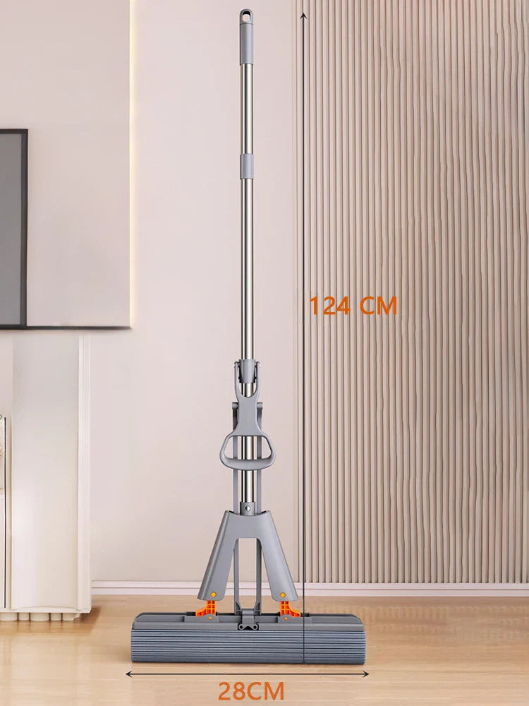 Mopilo Folding Sponge Mop | Without Hand Contact | 125 cm Length | For Tiles, Wood & Glass