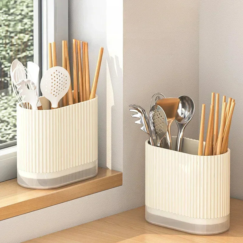 Cutlery Organizer Duo | Wall-Mountable Cutlery Holder | No Drilling | Draining Function | 16.5 × 8.5 × 12.5 cm