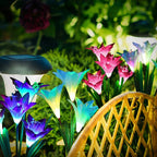 Solar LED flower lights in lily shape – Color-changing garden lights with stake for outdoor areas