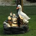 Lunaverde Solar Deco Fountain Duck & Squirrel | Garden Figure with LED Light | Weatherproof Resin | For Terrace & Balcony