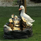 Lunaverde Solar Deco Fountain Duck & Squirrel | Garden Figure with LED Light | Weatherproof Resin | For Terrace & Balcony