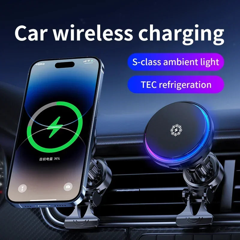 FrozzCharge Car Charger | Magnetic 15W Wireless Charging with Cooling Function | RGB Light | iPhone MagSafe Compatible