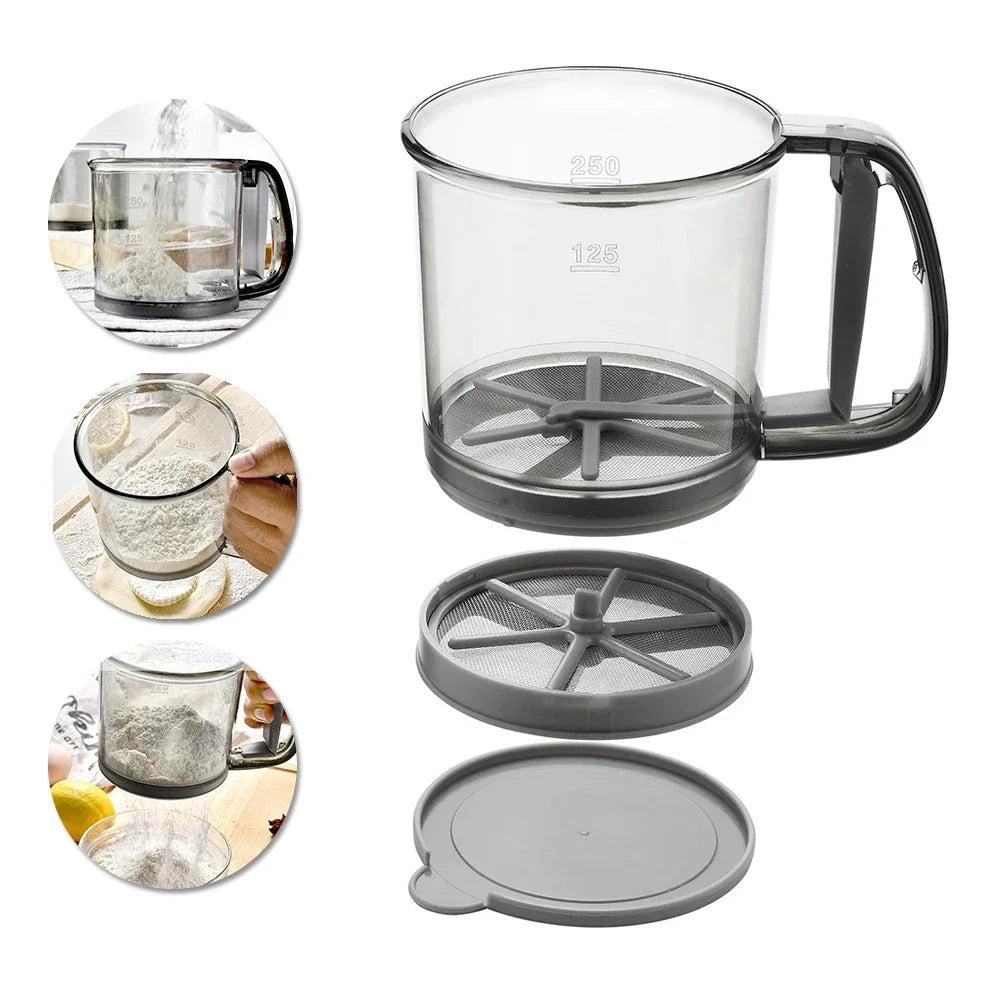 Floura Flour Sifter | One-Hand Operation & Fine Mesh | BPA-Free | 250ml for Flour & Confectioner's Sugar