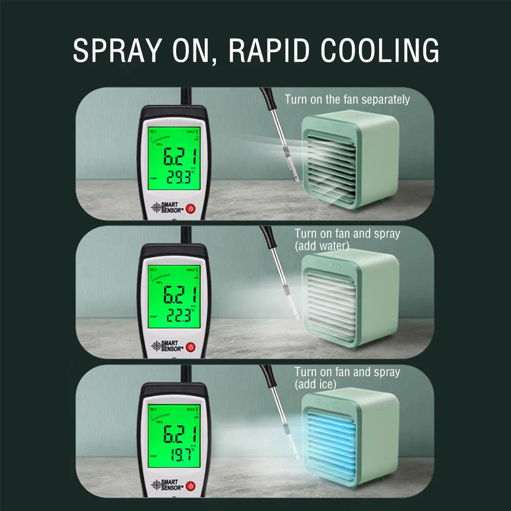 Coolivio Mini AirCooler | Portable 3-in-1 USB Fan with Air Humidification & Cooling Function | 3 Levels | 2500 mAh Battery | For Office, Travel & Home