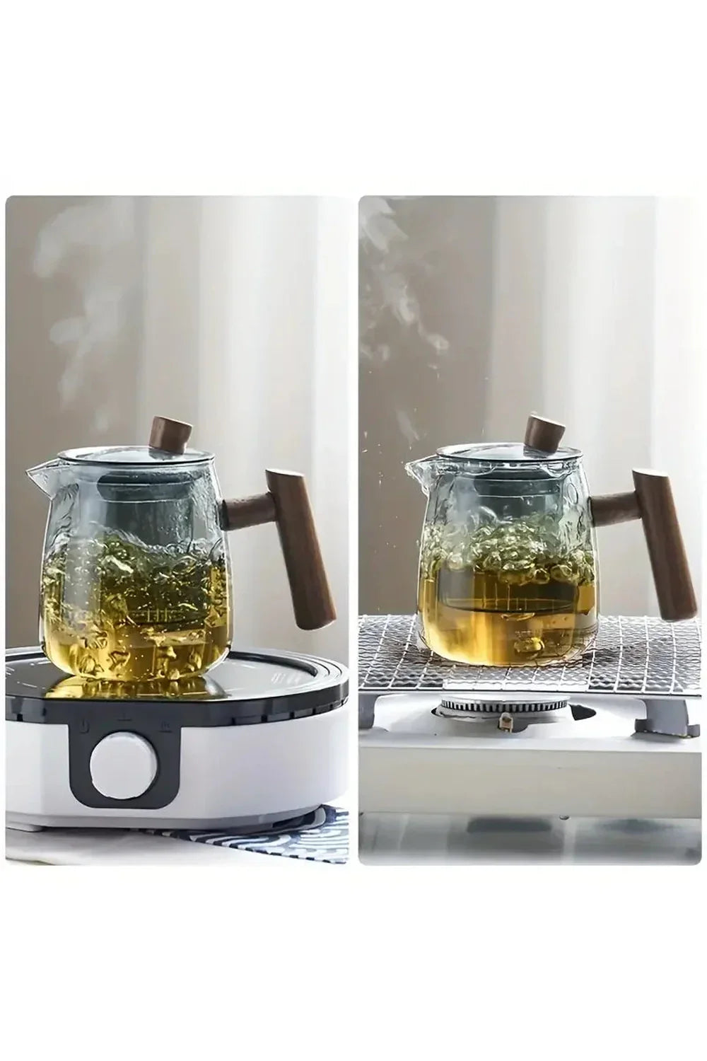 Wood Handle Glass Teapot