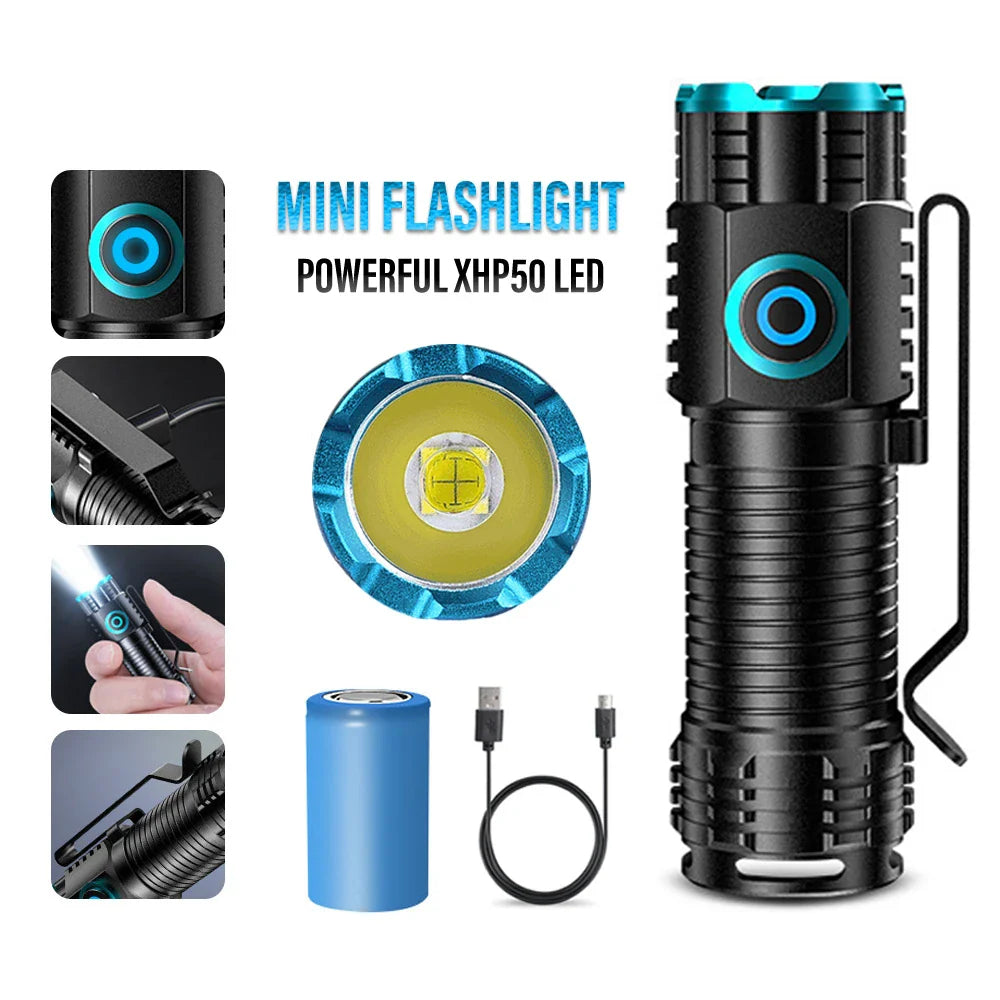 LED Flashlight LumiXPro S-359 | Mini XHP50 | Magnetic & Rechargeable | 1000 Lumens | USB & Clip Function
