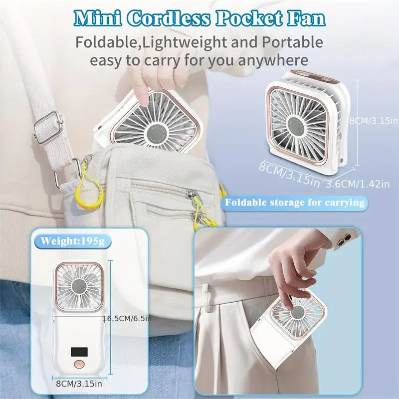 Airlio Foldable USB Fan 3000mAh | 4-Level Air Cooler | Hand, Table & Neck Fan | Power Bank Function | 180° Rotatable