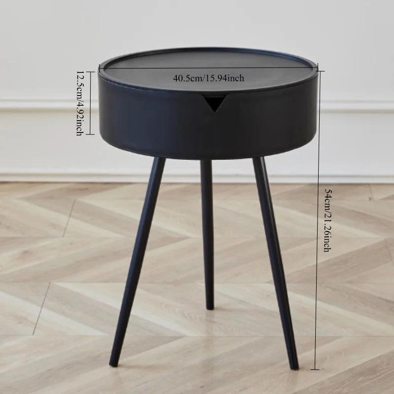 Round Plastic Side Table with Storage Space and Mobile Design