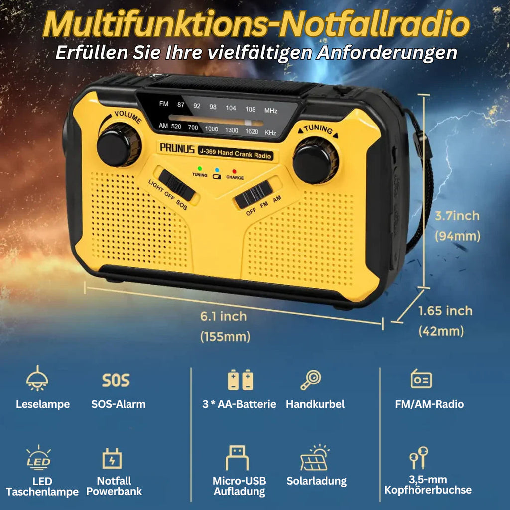 Emergency Radio with Crank & Solar – Portable Dynamo Radio with Power Bank & LED Flashlight