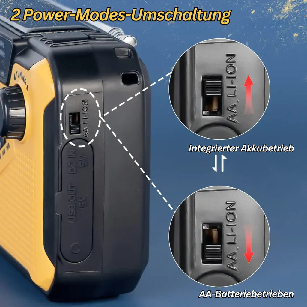 Emergency Radio with Crank & Solar – Portable Dynamo Radio with Power Bank & LED Flashlight