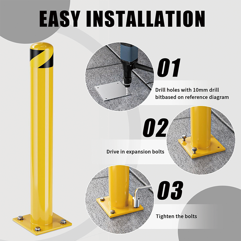 2Pack Safety Bollard Post, 36 Inch Height Steel Bollards, Yellow Powder Coated Safety Parking 4.5 Inch Diameter Parking Bollard