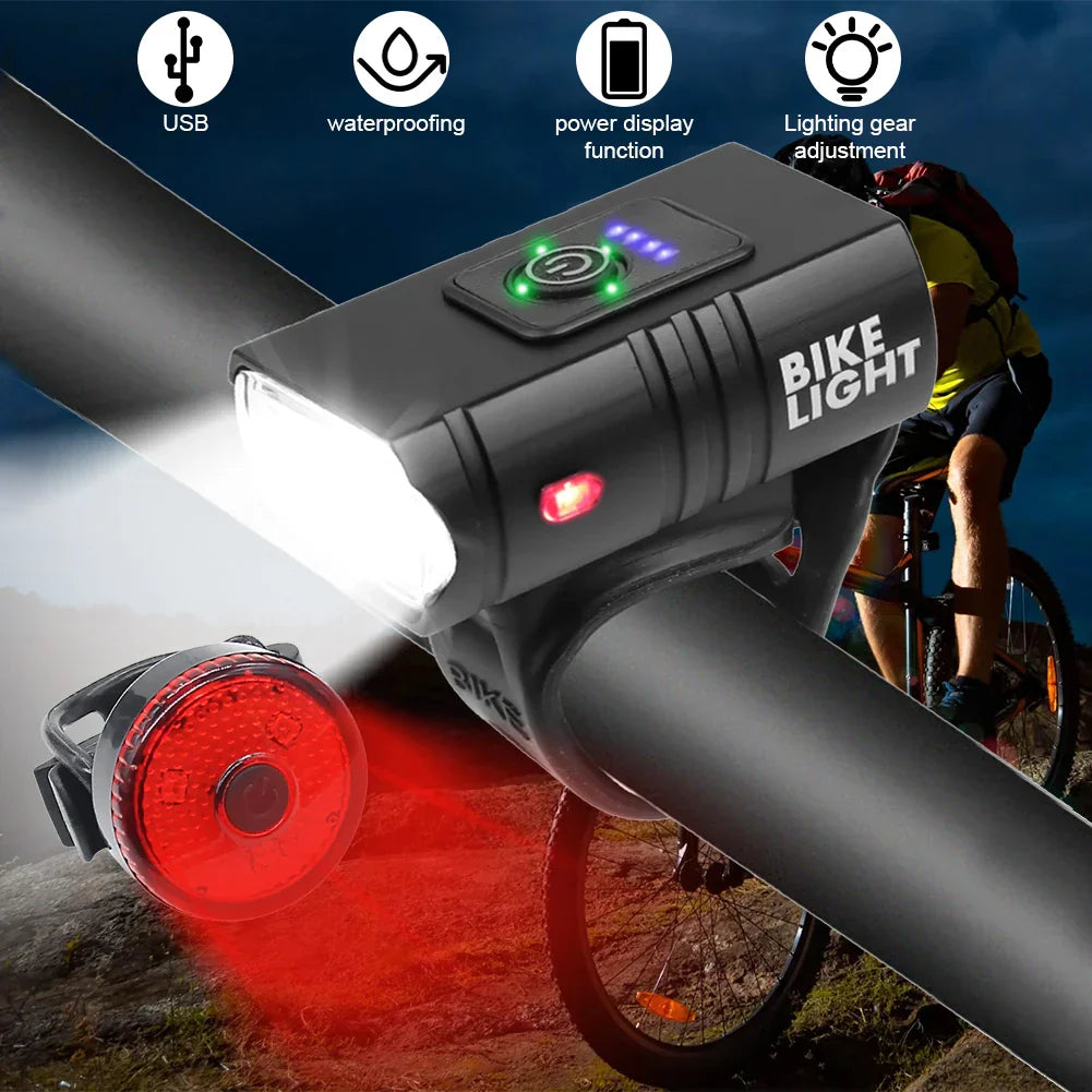 USB Rechargeable LED Bike Light Set – Waterproof Bike Headlight and Tail Light with Multiple Modes for Safety and Visibility