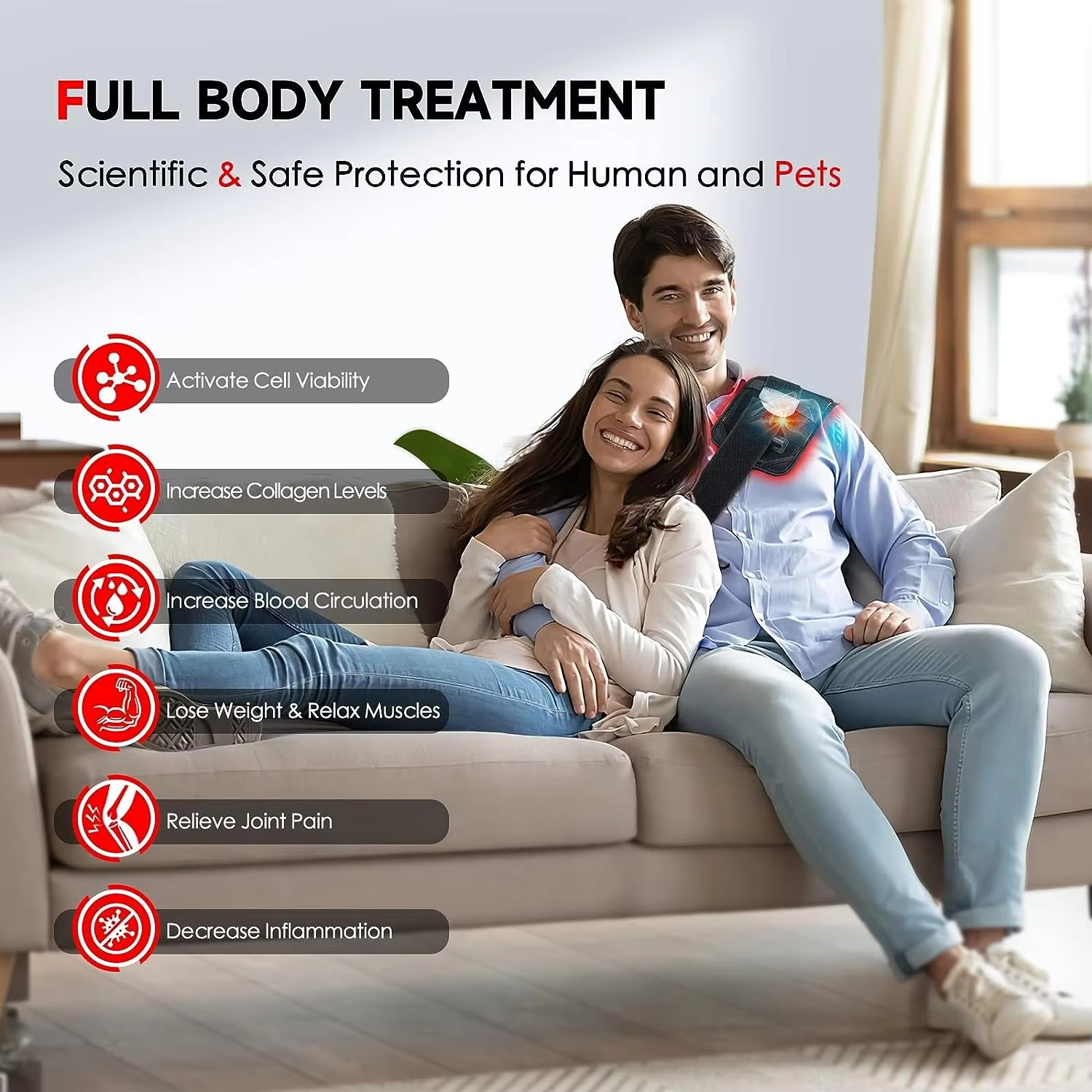 Red & Infrared LED Slimming Belt with Heat Therapy – 60 Light Beads, 850nm & 660nm Wavelengths