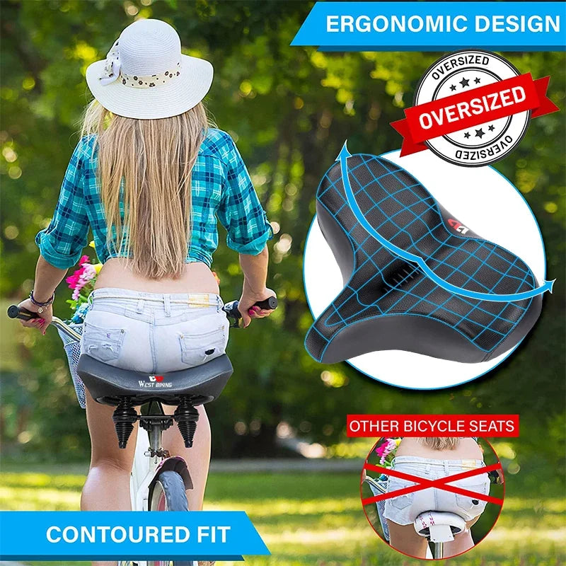 Wide Ergonomic Bike Saddle – Comfortable Saddle with Shock Absorption for City and Mountain Bikes