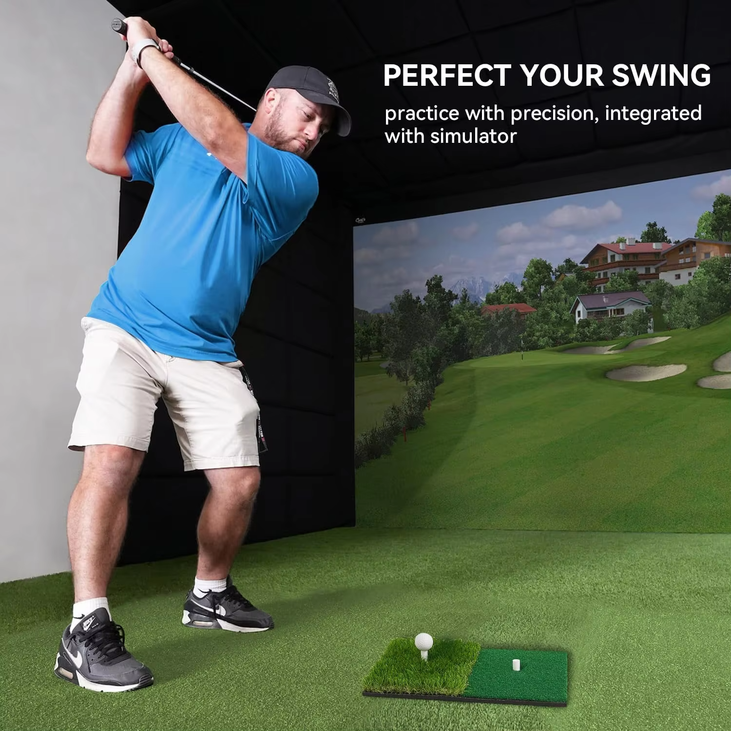 Portable Golf Hitting Mat with Tee Hole for Backyard, Garage, and Indoor Practice