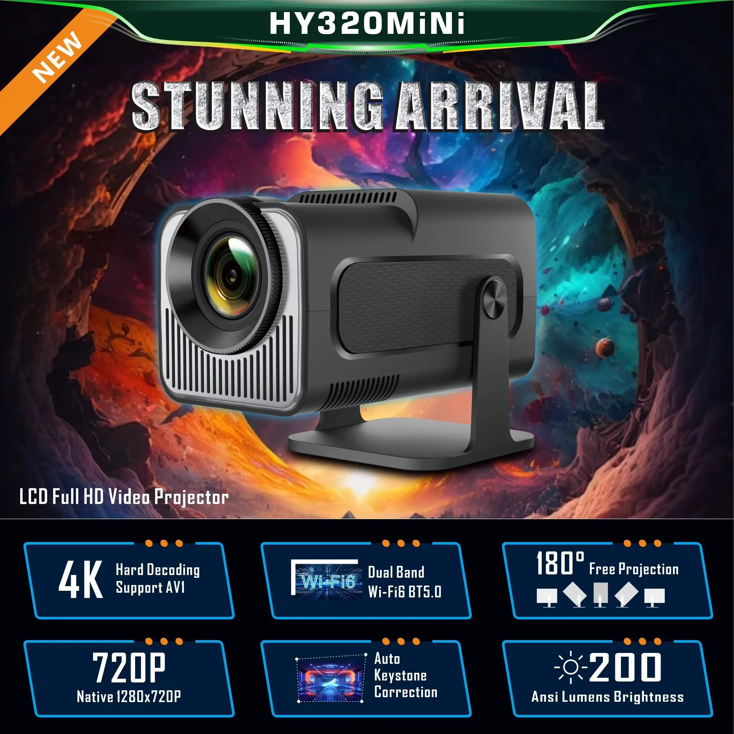 Compact 4K Android Mini Projector with WiFi & Bluetooth