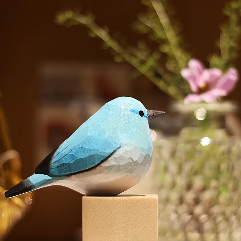 Handcrafted Mountain Blue Robin Wood Sculpture