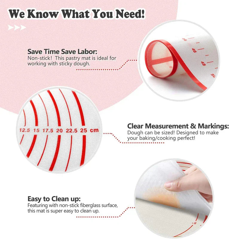 BakeFlex Silicone Baking Mat | Extra Thick & Non-Stick | With Measuring Scale | Perfect for Rolling Out Dough, Fondant & Pastry