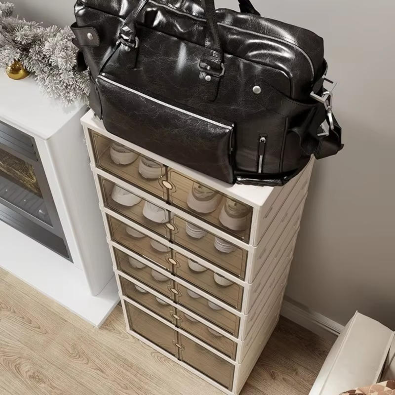 Transparent Foldable Shoe Organizer with Single- or Double-Row Storage
