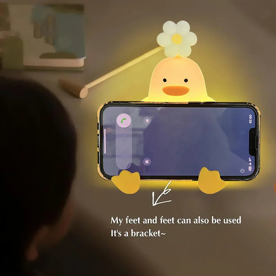 Cute Flower Duck Phone Holder Night Lamp